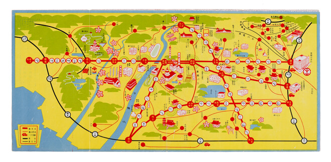 「東横、目蒲電車沿線案内」、東京横浜電鉄株式会社・目黒蒲田電鉄株式会社、1937年頃、世田谷美術館蔵